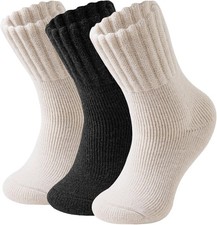 VoJoPi Thermal Crew Boot Socks for Women, 3 Pairs Thick A-1 Black / 2 Khaki