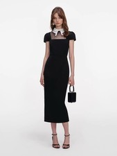 Women Self-Portrait Black Contrasting colors Turn-down collar Beaded Dresses