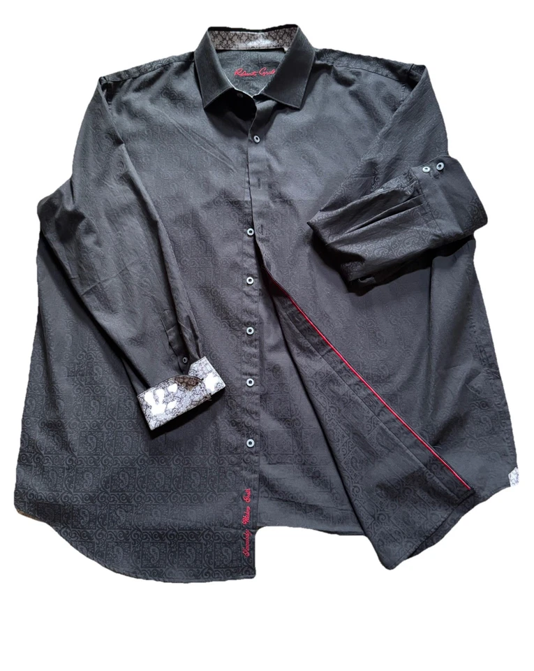 Camisa Robert Graham Para Hombres 2XL Negra Sutil Cachemira Puño Abatible Manga Larga Clásica Foto 2 de 4