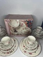 Gibson Everyday Sweet Devotion Pink Tea Rose 20 Pc Dinnerware Service For 4 2002