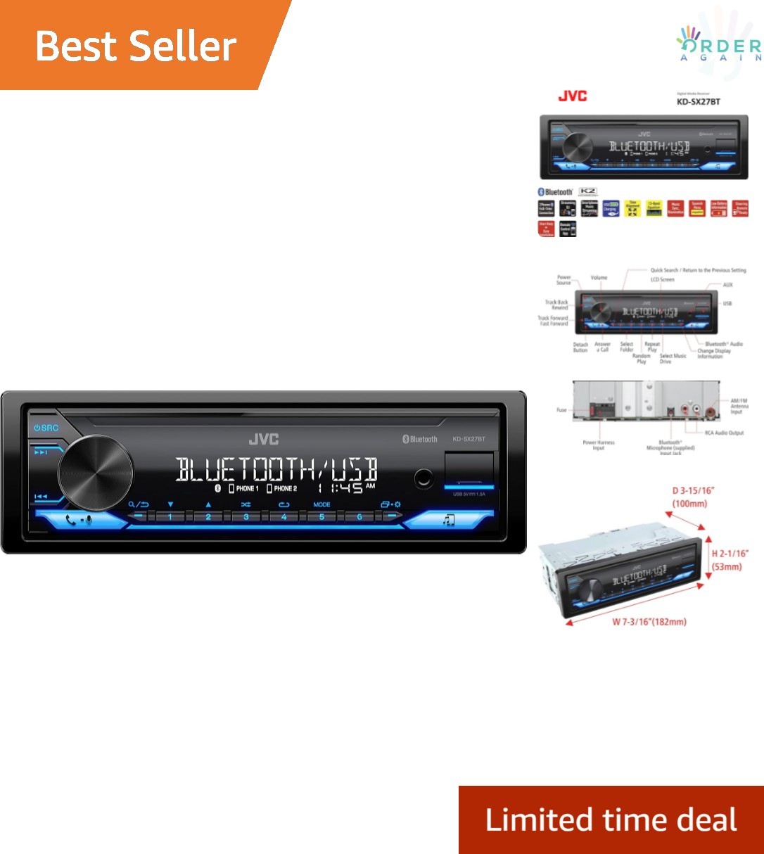 Bluetooth 100w Media Receiver Single Din Am/fm Aux-in Usb Ch