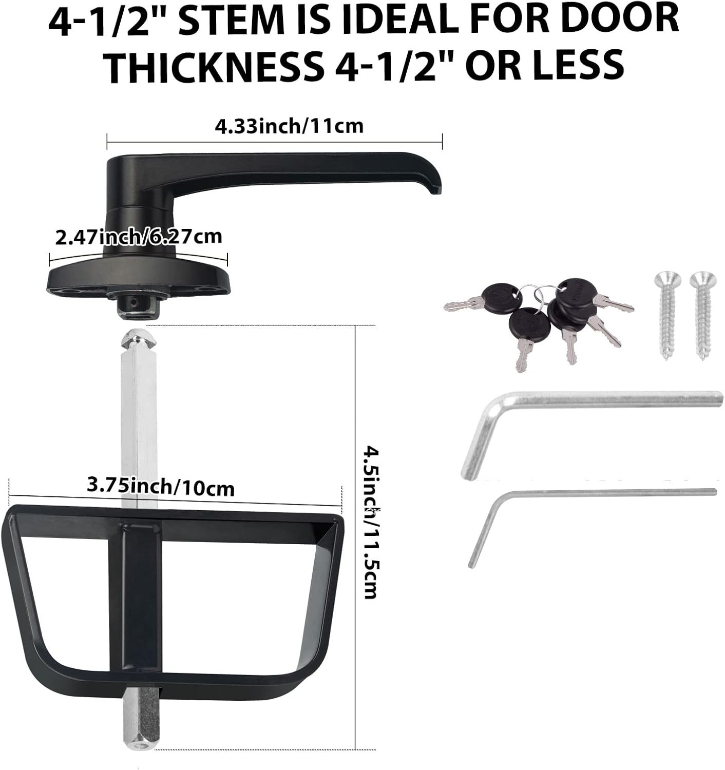 Shed Door Latch L-Handle Lock Kit with 5 Keys, BTEOBFY 4-1/2" 4.5 inch, Black 