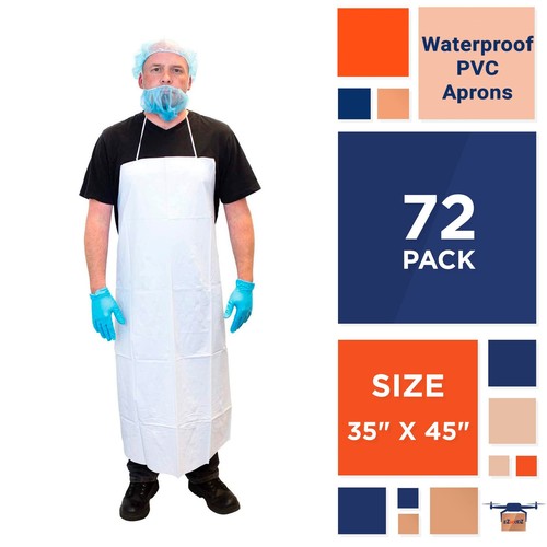 Paquete de 72 delantales de vinilo blanco, delantales de PVC desechables, ropa de trabajo impermeable unisex - Imagen 2 de 6
