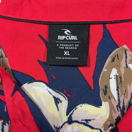 Rip Curl Camp Shirt Mens XL Red Floral Linen Blend Hawaiian Loop Collar Vacation - Picture 3 of 7