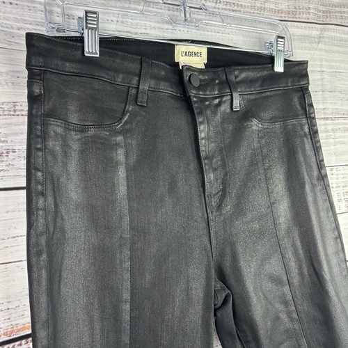L'AGENCE $285 Jyothi High Rise Split Ankle Noir Coated Black Size 31 - Picture 5 of 14