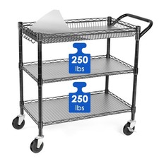 Heavy Duty 3 Tier Utility Cart,Wire Rolling Cart with Wheels, Commercial Cart...