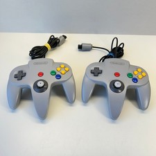 Official OEM N64 Controllers Lot of 2 Nintendo 64 Gray TESTED Loose Sticks