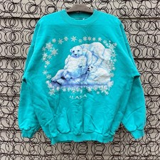 Vintage Alaska Polar Bear Winter Snowflakes Puff Print Sweatshirt Joy Campbell
