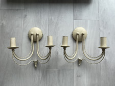 Pair of John Lewis Jubilee Cream & Gold Metal Twin Double Wall Light Fittings
