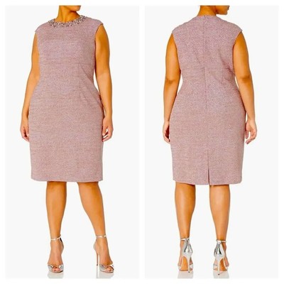 Eliza J Embellished Sparkle Knit Sheath Dress - Dusty Mauve NWT 24W
