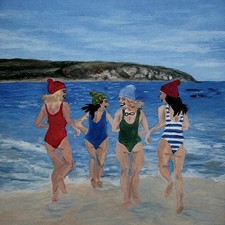 Art Print Cold Water Swimming Swanage 8x8inch Ready To Frame Wall Art Do...