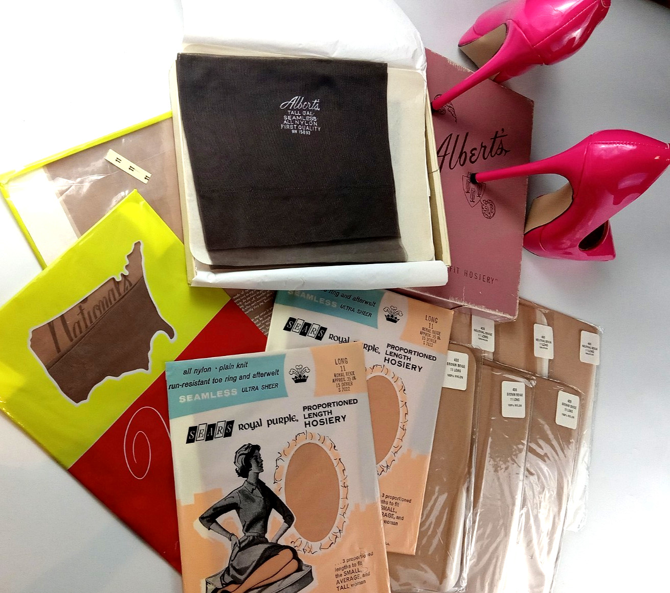 SZ 11 LONG VTG FLAT KNIT NYLON GARTER STOCKINGS 13 PRS SEXY RHT HOSIERY LINGERIE