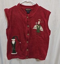 VTG Woolrich Christmas Sweater Vest Embroidered Angels Elf Santa Wood Buttons M