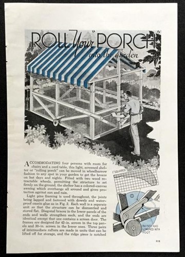 9' x 6' Rolling Screened Porch 1937 HowTo Build PLANS Wood Framed Panels