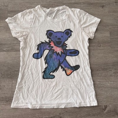 Grateful Dead Galaxy Dancing Bear Graphic T-Shirt White Small Band Tee Vneck