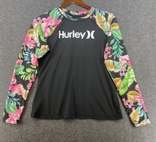 Hurley Women s Medium UPF 50 Long Sleeve Rash Guard Black Colorful Floral Print
