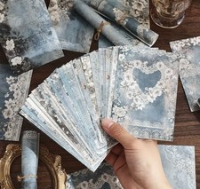 Vintage Floral Paper in Blues for Scrapbooking Junk Journal 50 PCS DIY Crafts