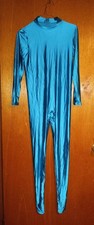 Used Women's MJINM Glossy Long Sleeve Catsuit Unitard Shiny Lake Blue L