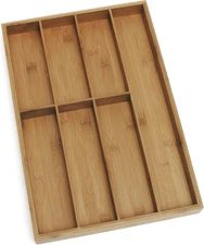 8877 Bamboo Wood Flatware Organizer with 7 Compartments, 12" X 17-1/2" X 1-3/4"