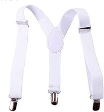 White Child Kids Girls Boys Suspenders Braces,Adjustable Clip on Y-Back