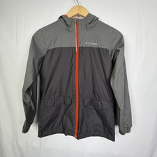 Columbia Hooded Rain Jacket Windbreaker Shell Boys Sz Medium 10/12 Gray EUC