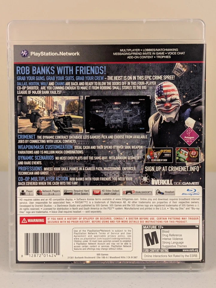Payday 2 (Sony PlayStation 3, 2013) PS3 ➡️CIB Complete  - Tested - Excellent 📀! - Image 2 of 4