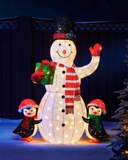 Pre-Lit 3D Snowman & Penguin Silhouette 100cm Christmas Outdoor Light Display