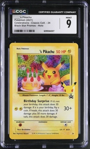 ⚡️2021 Pokémon _____’s Pikachu Celebrations #24 Holo Black Star Promo.CGC 9 MINT