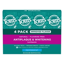 Tom's of Maine Antiplaque and Whitening Toothpaste, Fluoride-Free 4.7 Oz, 4-Pack