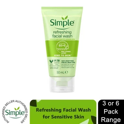 Simple Kind to Skin Seifenfrei Erfrischendes Gesichtsgel Waschen 50ml, 3er oder 6er Pack