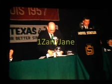 9D14 35MM SLIDE Photo SPEAKER AT DAIS, MAN STANDS AT TABLE, HOTEL STATLER, 1957