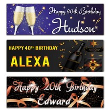 2 Personalised birthday banner champagne star party poster-18th 21st 30th 40th