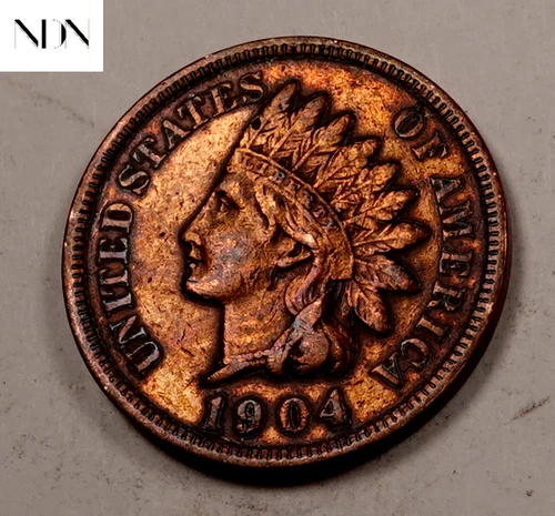 1904 Indian Head Penny Cent - Almost Uncirculated (AU) - red/bn #I807