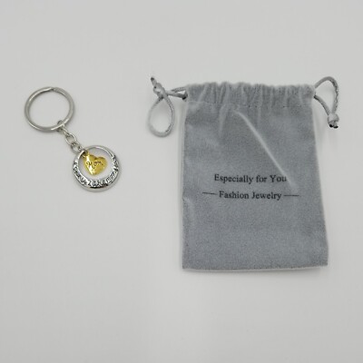 I Love U 2 The Moon & Back Mom Heart Key Chain Charm Metal w/Bag