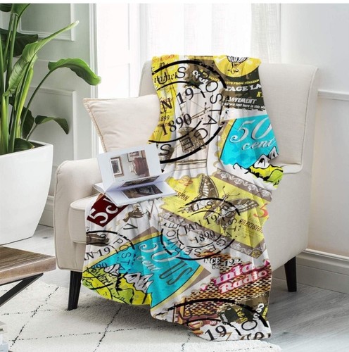 R. Prince Stamps Printed Fleece Polyster Throw Blanket NEW Soft Blanket - Picture 3 of 8