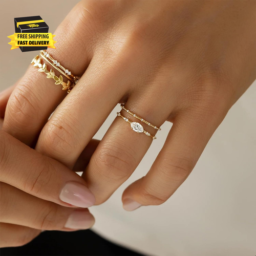 Stackable Rings for Women, Dainty Trendy Stackable Ring Set 14K Gold Plated Stac - Picture 3 of 7