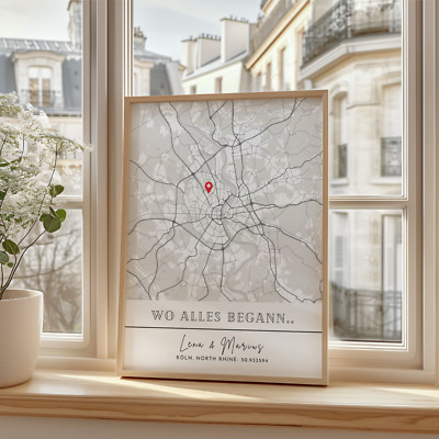 Einzugsgeschenk Map Poster ''Wo alles begann'' mit Koordinaten Hochzeit Jahrestag
