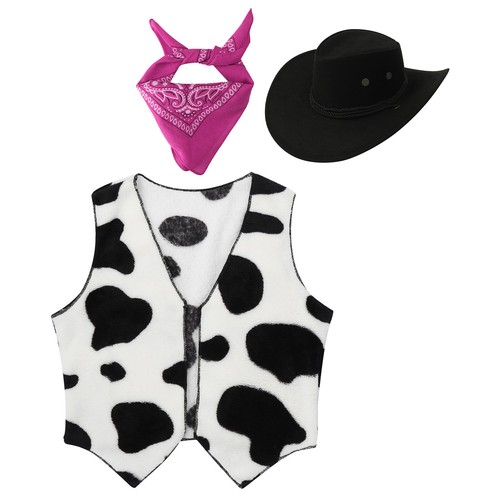FEESHOW Unisex Kids Cowboy Cowgirls Costume Outfits Cow Print Vest with AU - Picture 59 of 66