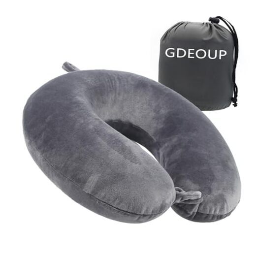 Memory Foam Travel Neck Pillow for Support - Compact & Luxurious Grey Design-image