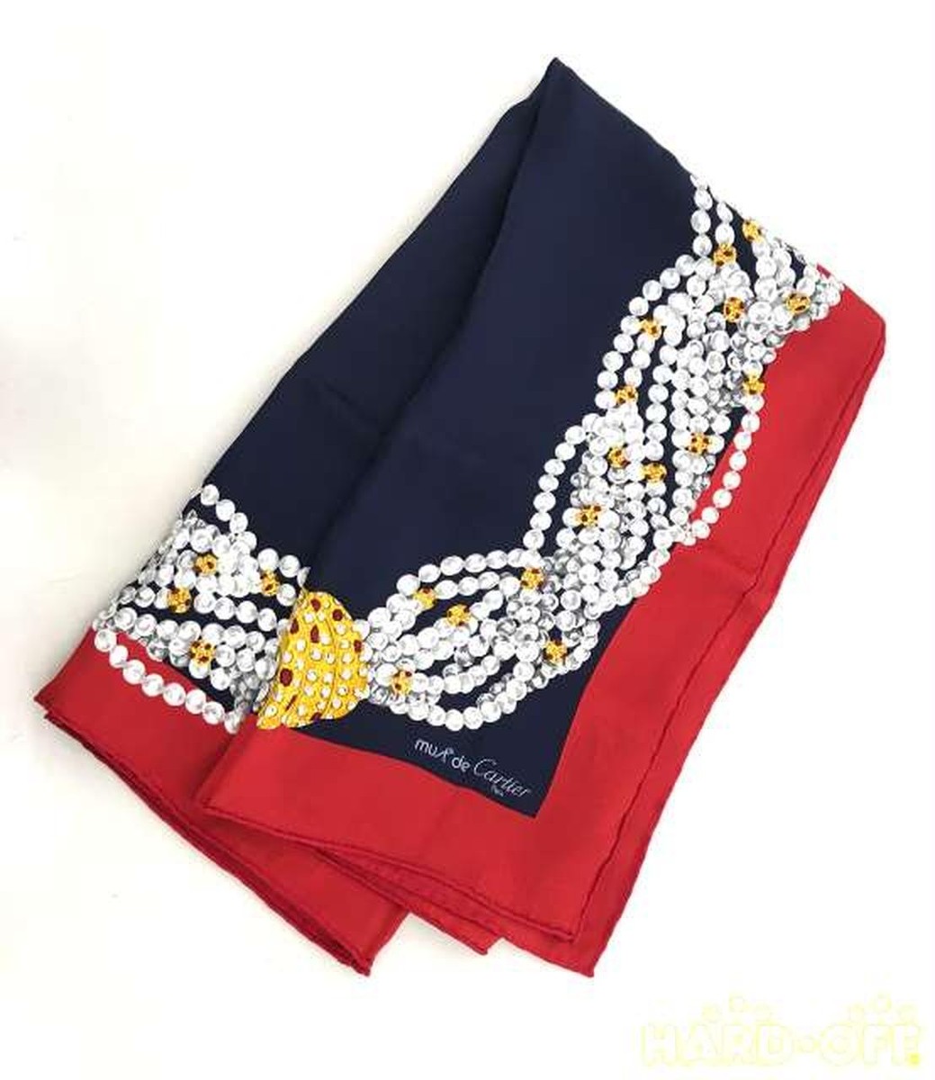 Cartier スカーフ 85x85cm Cartier Authentic Scarf Wraps 100% Silk Red Navy Square Box