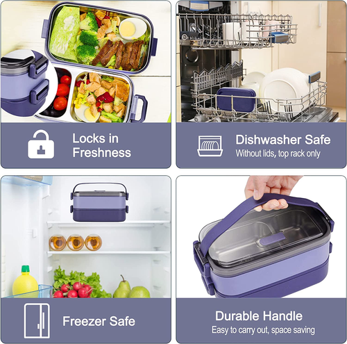 Bento Box Inox per Adulti e Bambini, Elegante Porta Pranzo a Prova di Perdite - Foto 9 di 16