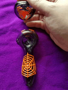 4-034-Dk-Green-Glass-Smoking-Pipe-Carb-Hole-Spider-And-Web-Tobacco-USA-Seller-Fast