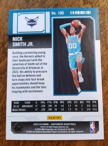 2023-24 Panini Contenders - Season Ticket #100 Nick Smith Jr. (RC) - Picture 2 of 2