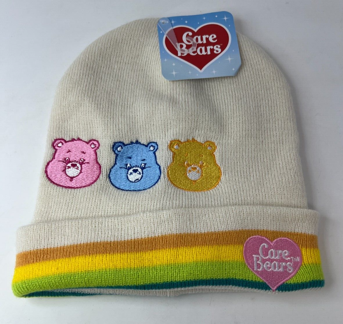 NWT Cream Care Bears Embroidered Knit Beanie Hat One Size
