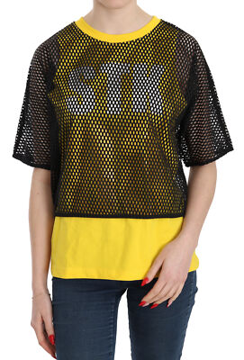 SUPER TOKYO Blouse Yellow STK Print Black Mesh Short Sleeve Top IT38/US4/XS $120