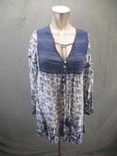 NWT BlueStreak Size M Women Blue Gipsy 1/2 Button Long Sleeve Bohemian Dress 521