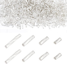 1600Pcs 4 Sizes Glass Bugle Beads, Silver Long Tube Seed Bead 5/6/9/12X2Mm Loose