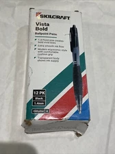 Skilcraft Vista Bold Ballpoint Pens 12 Pack Black Ink 1.4mm Tip Smooth Flow NEW