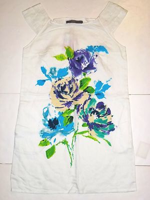 *NWT* ZARA BASIC WOMENS FLORAL DESIGN WHITE SLEEVELESS DRESS SIZE SMALL J218