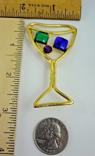 Nachlass Modernist Sektglas - durchbrochene Anstecknadel / Brosche - bunt sprudelnd - Bild 4 von 4
